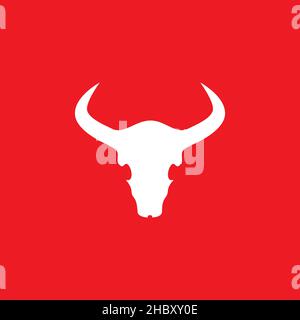 cow skull white with red background logo design vector graphic symbol icon sign illustration creative idea Stock Vector