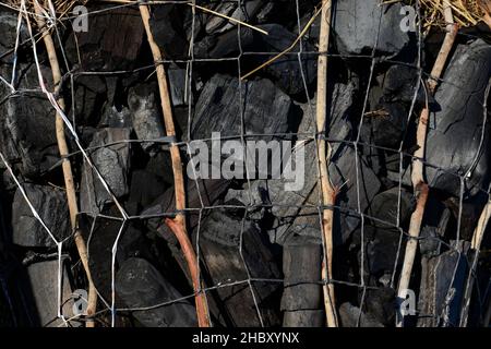 ZAMBIA, Sinazongwe District, deforestation, villagers sell charcoal along the road / SAMBIA, Sinazongwe Distrikt, Verkauf von Holzkohle, Abholzung der Wälder Stock Photo