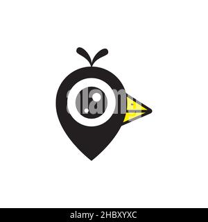 little bird with pin map location logo design vector graphic symbol icon sign illustration creative idea Stock Vector
