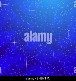 Blue winter banner with snowflakes and stars and bubbles, background backdrop template. Vector illustration Stock Vector