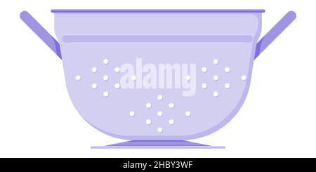 Purple colander with handles for draining liquid from a saucepan in a flat style isolated on a white background. Vector illustration Stock Vector