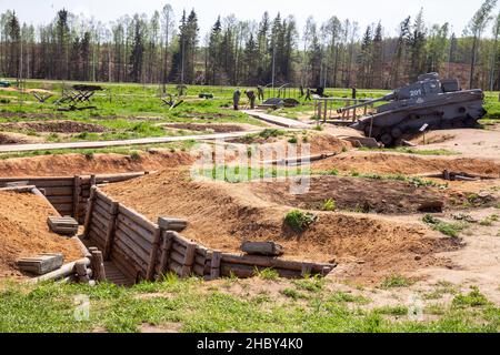 Park Patriot, Moscow region, Russia - May 17, 2021: Zone of military-historical reconstructions of events of the Second World War in Patriot Park. Def Stock Photo