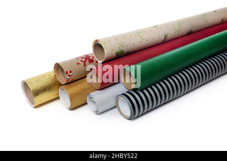 wrapping paper rolls isolated on white background Stock Photo