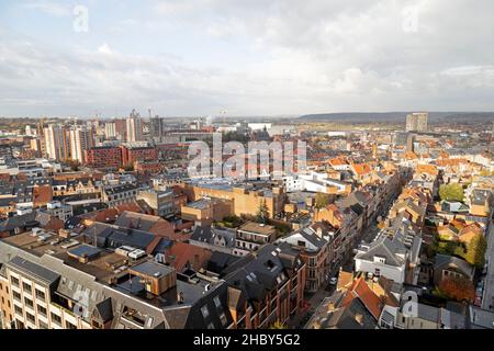 Buildings and rooftops in Leuven, Belgium. Tower blocks rise above the city centre. Stock Photo