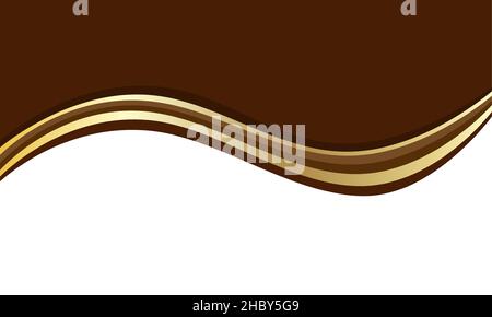 Chocolate decorative wave, wavy stripes, brown and gold, background backdrop packaging wrapper label. Curve, template, empty space for insertion. Isolated, white background. Vector illustration Stock Vector