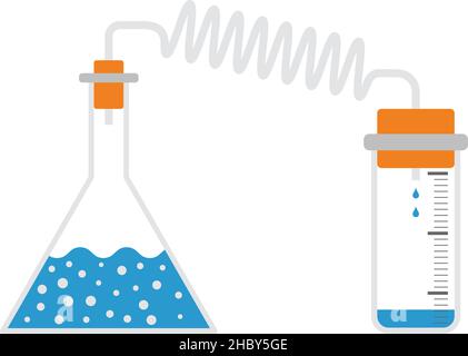Icon Of Chemistry Reaction With Two Flask. Flat Color Design. Vector Illustration. Stock Vector