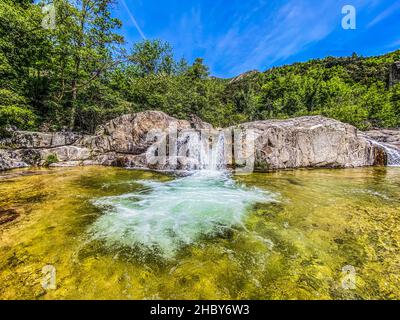 Small Beautiful waterfall in France, Chassezac, Cevennes Stock Photo