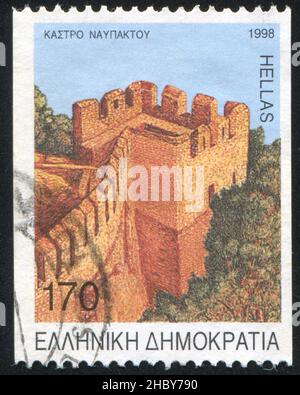 GREECE - CIRCA 1998: stamp printed by Greece, shows Navpaktos, circa 1998 Stock Photo