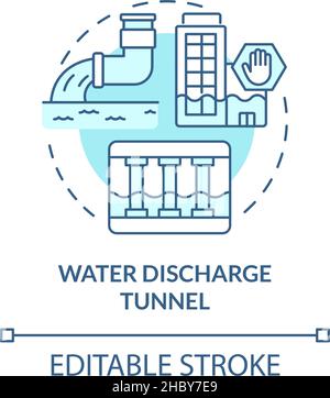Water discharge tunnel turquoise concept icon Stock Vector