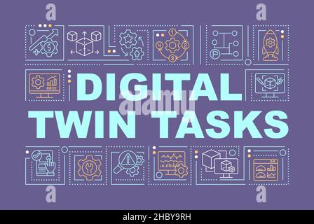 Digital twin applications word concepts purple banner Stock Vector