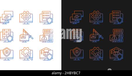 Cybercrime and its prevention gradient icons set for dark and light mode Stock Vector
