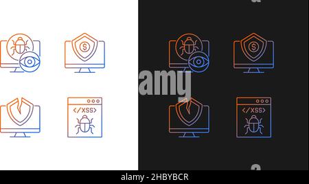 Computer vulnerability exploitation gradient icons set for dark and light mode Stock Vector