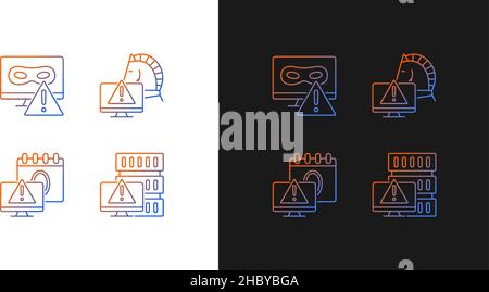 Computer system attacks gradient icons set for dark and light mode Stock Vector