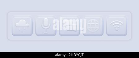 White Icons Basic Set. UI App 3d Buttons. Vector illustration Stock Vector