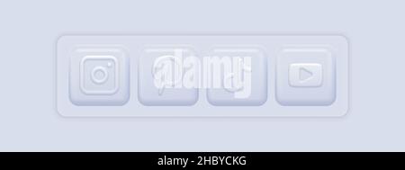 Social Media Apps Logotypes. White 3d Icons Set. Vector illustration Stock Vector