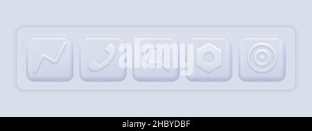 3d Icons White Set. Basic Mobile Phone App Buttons. Vector illustration Stock Vector
