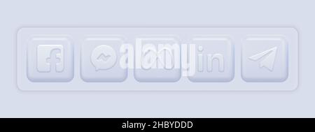 Popular Social Media App White Logotypes. Squared 3d Icons Set. Vector illustration Stock Vector