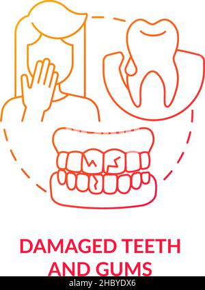 Damaged teeth and gums red gradient concept icon Stock Vector