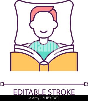 Man reading book in bed RGB color icon Stock Vector