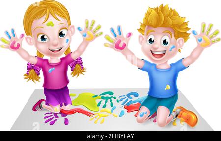 Cartoon Kids Playing with Paint Stock Vector