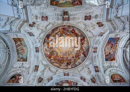 Interior view, ceiling frescoes, St. Quirin Basilica, monastery, Tegernsee Castle, Upper Bavaria, Bavaria, Germany Stock Photo