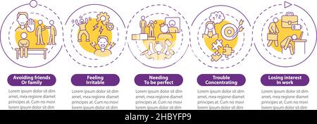 Anxiety at workplace purple circle infographic template Stock Vector