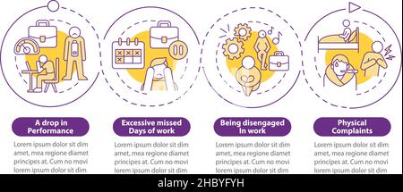 Workplace anxiety causes purple circle infographic template Stock Vector