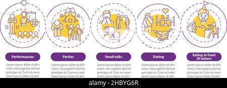 Common anxiety triggers purple circle infographic template Stock Vector