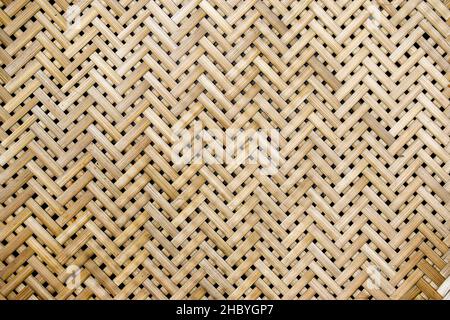 Background picture of natural bamboo mat pattern. Made in Asian, Myanmar. Stock Photo