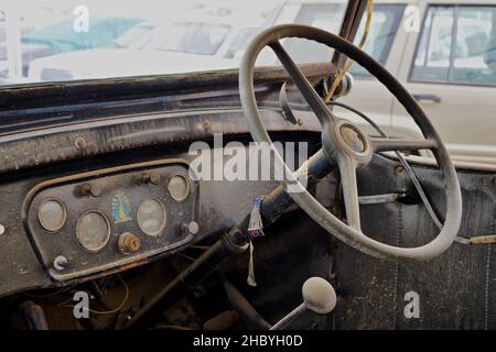 Cockpit of an old jeep, classic car Stock Photo