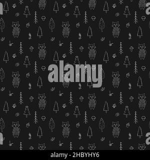 Cute wolf Seamless pattern. Cartoon Animals in forest background ...