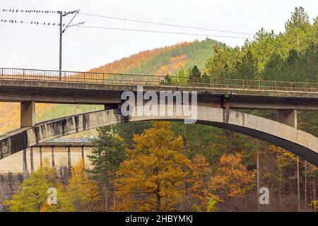 Concrete Arch Span Railroad Bridge Over West Morava River Stock Photo