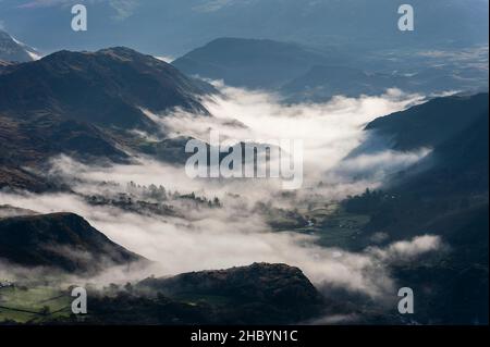 Welsh Valley shrouded in cloud Stock Photo