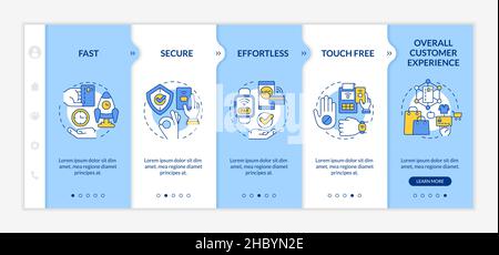Benefits of contactless payments blue and white onboarding template Stock Vector