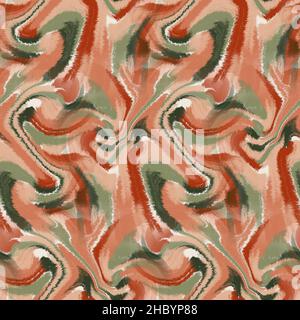 Western swirl seamless raster pattern. Bohemian desert orange irregular cloth design for verstaile nature background.  Stock Photo