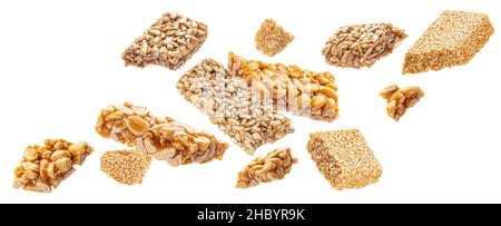 Falling kozinaki bars isolated on white background Stock Photo