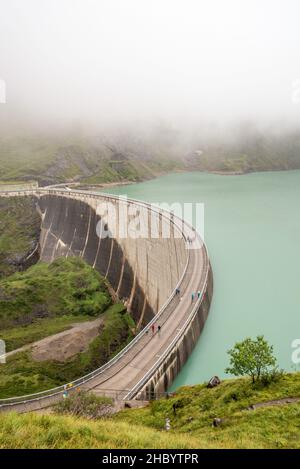 Impressing dam wall from the Mooserboden reservoir near Kaprung, Austrian Alps Stock Photo