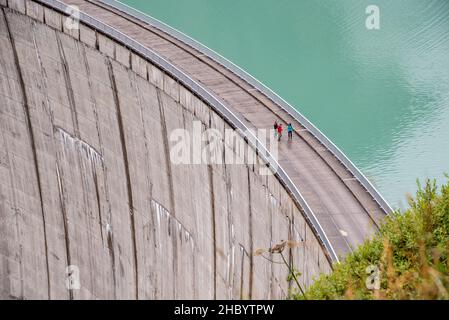 Impressing dam wall from the Mooserboden reservoir near Kaprung, Austrian Alps Stock Photo