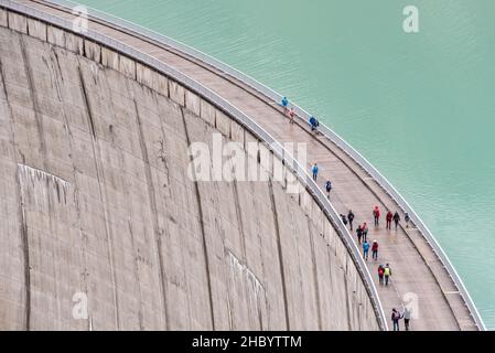 Impressing dam wall from the Mooserboden reservoir near Kaprung, Austrian Alps Stock Photo