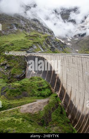 Impressing dam wall from the Mooserboden reservoir near Kaprung, Austrian Alps Stock Photo