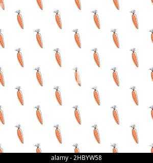 Carrot Vegetables seamless pattern. Vegetarian healthy bio food background, Vegan organic eco products. Vector illustration. Stock Vector