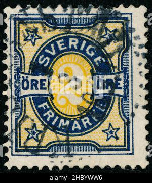 POLTAVA, UKRAINE -Desember 22 , 2021. Vintage stamp printed in Sweden circa 1925 shows Numeral Stamps Stock Photo