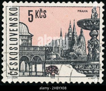 POLTAVA, UKRAINE - Desember 22, 2021. Vintage stamp printed in Czechoslovakia circa 1965 shows Prague city Stock Photo