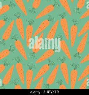 Carrot Vegetables seamless pattern. Vegetarian healthy bio food background, Vegan organic eco products. Vector illustration. Stock Vector