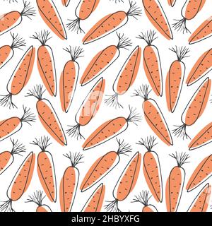 Carrot Vegetables seamless pattern. Vegetarian healthy bio food background, Vegan organic eco products. Vector illustration. Stock Vector
