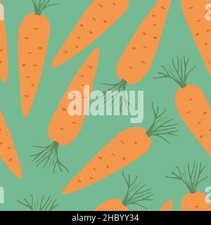 Carrot Vegetables seamless pattern. Vegetarian healthy bio food background, Vegan organic eco products. Vector illustration. Stock Vector