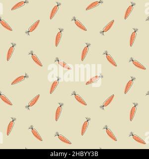 Carrot Vegetables seamless pattern. Vegetarian healthy bio food background, Vegan organic eco products. Vector illustration. Stock Vector