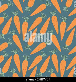 Carrot Vegetables seamless pattern. Vegetarian healthy bio food background, Vegan organic eco products. Vector illustration. Stock Vector