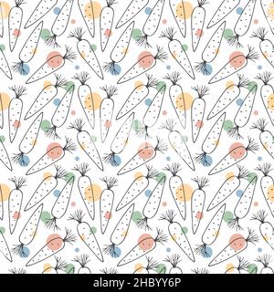 Carrot Vegetables seamless pattern. Vegetarian healthy bio food background, Vegan organic eco products. Vector illustration. Stock Vector