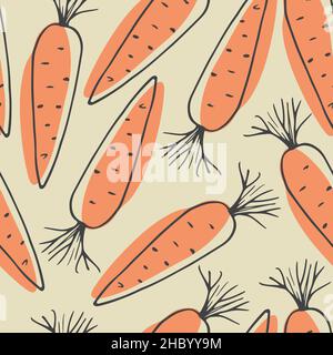 Carrot Vegetables seamless pattern. Vegetarian healthy bio food background, Vegan organic eco products. Vector illustration. Stock Vector
